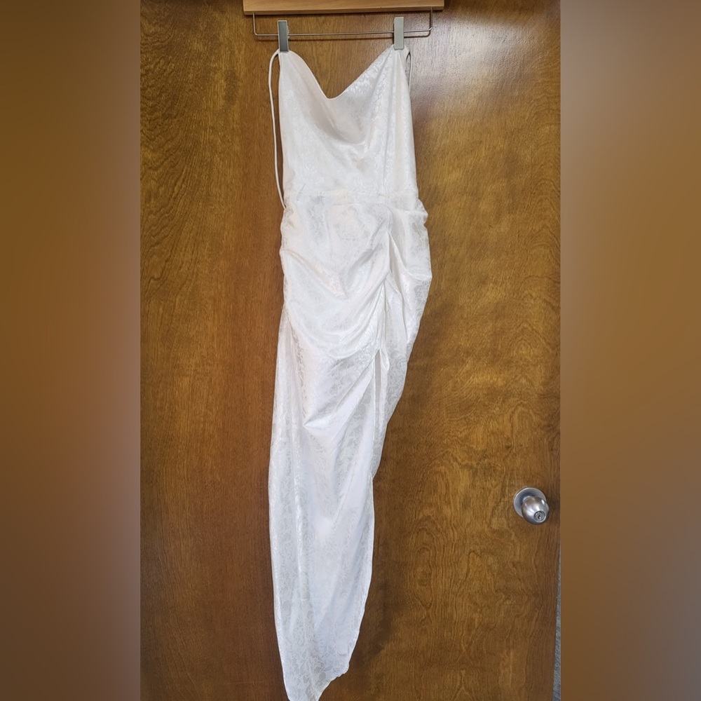 Off White Asymmetrical Satin Dress Size S